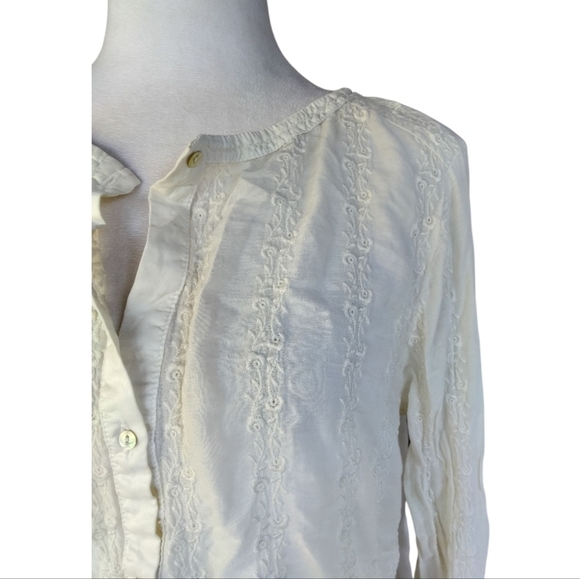 Burning Torch Cream Floral Embroidered Reclaimed Cotton Popover Blouse Small - Picture 3 of 9
